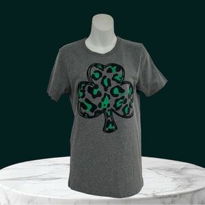 Bella Canvas Gray and Green Clover Celtic Women’s Tee in Size Small Top Shirt